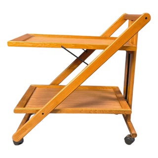 Vintage Italian Foldable Wooden Serving Cart, 1980s For Sale