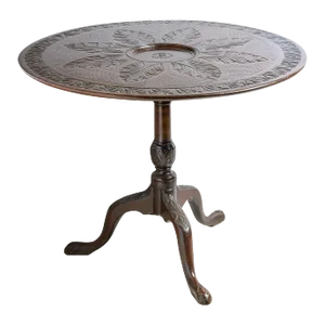 Antique English Mahogany Table With Carved Top