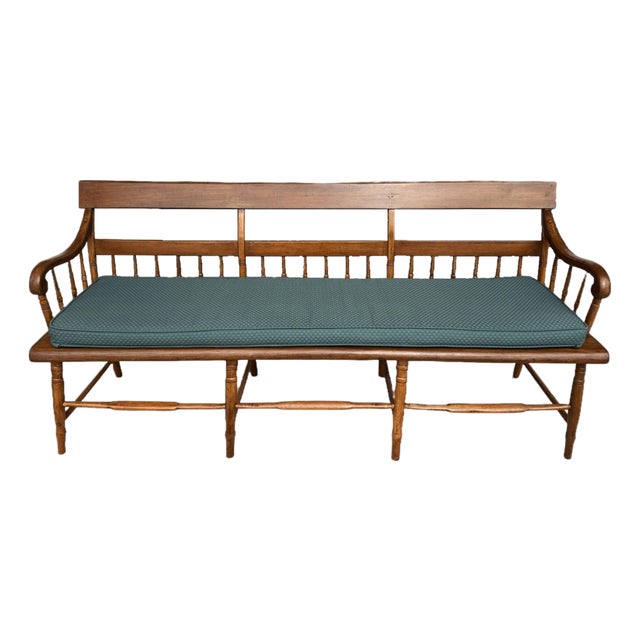 Antique Spindle-Back Bench With Cushion For Sale