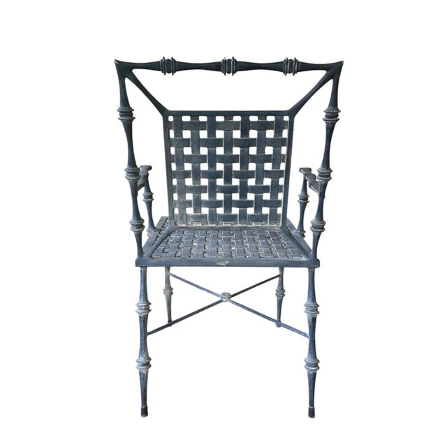Phyllis Morris Vintage Neoclassical Phyllis Morris Faux Bamboo Patio Set Armchairs in Original Patina Gray Black Finish, a Pair For Sale - Image 4 of 12