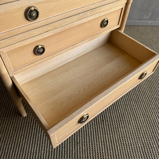 Marie Classic White Oak 3 Drawer Night Stand White Marble Top Natural Finish For Sale - Image 15 of 15