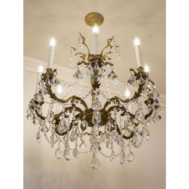 Vintage Louis XVI Chandelier in Bronze and Crystal, 1940s For Sale - Image 6 of 12