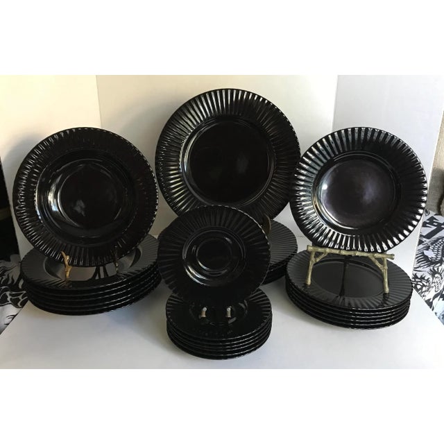 Contemporary Vintage Mikasa Black Tulip Dinnerware Set - Set of 24 For Sale - Image 3 of 12