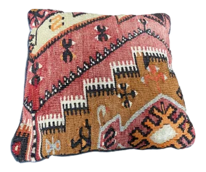 Vintage Turkish Kilim Rug Pillow - 16x16"