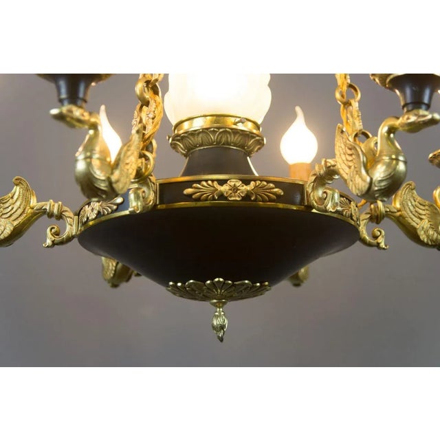 Metal French Empire Style Bronze, Brass and Glass Chandelier, 1920s For Sale - Image 7 of 18