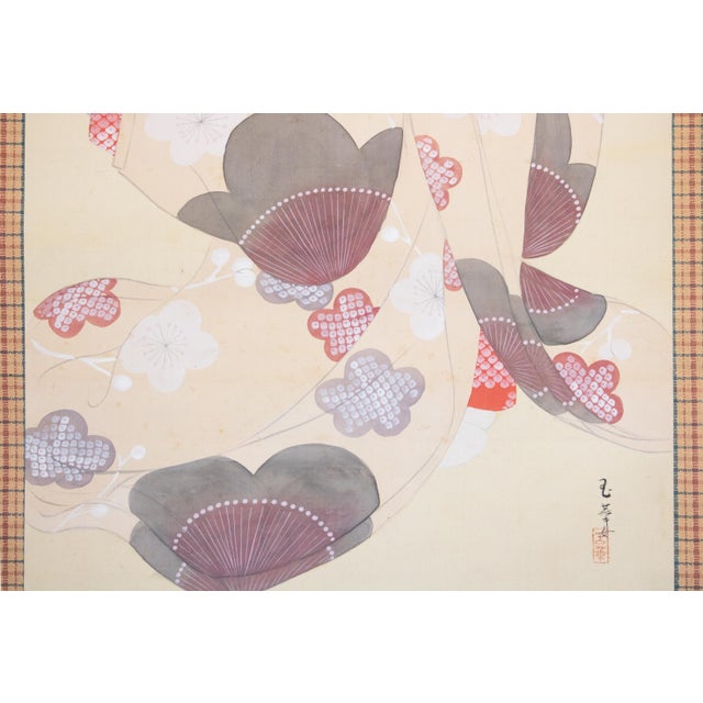 "Beautiful Woman" by Gyokukajo, Japanese Silk Scroll Painting in Original Wooden Case For Sale - Image 11 of 18
