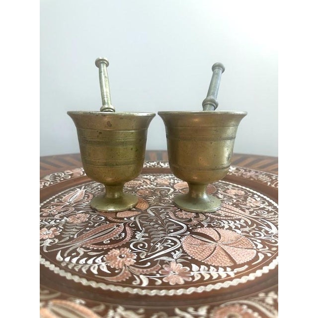 Neoclassical Pair of Vintage Brass Mortar and Pestles For Sale - Image 3 of 6