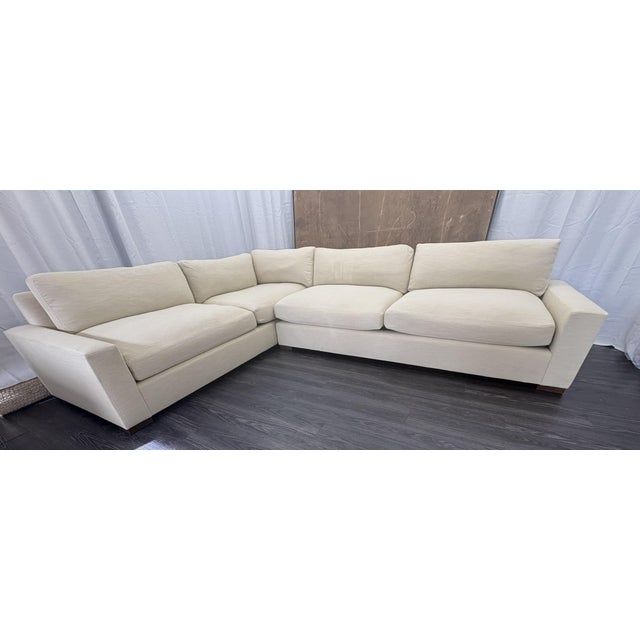 Rh Maxwell Left-Arm L-Sectional | Classic | Down | Perennials® Performance Textured Linen Weave – Dune For Sale - Image 16 of 18