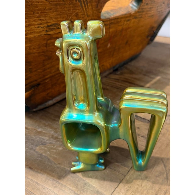 1960s 1960s Judith Nador for Zsolnay Green Eosin Glazed Rooster Statue For Sale - Image 5 of 9