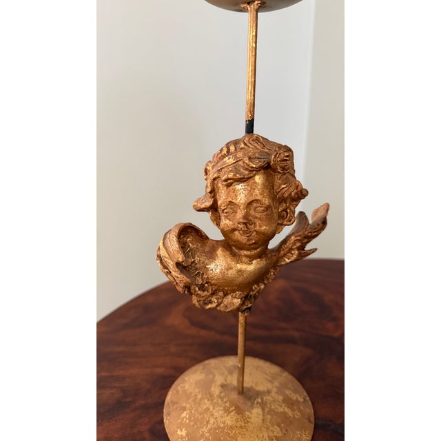 Late 20th Century Vintage Hollywood Regency Style Gilt Cherub Taper Candle Holder For Sale - Image 5 of 7
