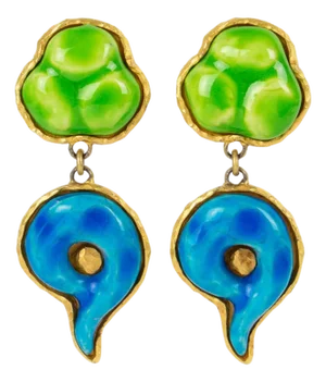 Dominique Denaive Green and Blue Ceramic Dangle Clip Earrings
