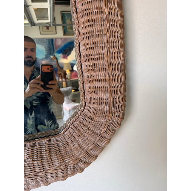 Wood 1980s Vintage Coastal Organic Woven Wicker Octagonal Wall Mirror For Sale - Image 7 of 13