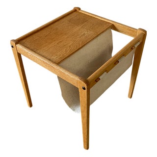 Mid-Century Modern Danish Oak and Fabric Side Table with Magazine Rack from BRDR Furbo, 1960s For Sale