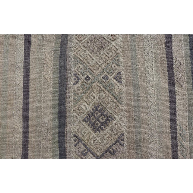 Dark Gray Square Vintage Turkish Embroidered Kilim in Dark Blue, L. Green, Gray, Taupe For Sale - Image 8 of 11