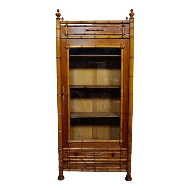 Victorian Glazed Faux Bamboo Bookcase, 1880s For Sale