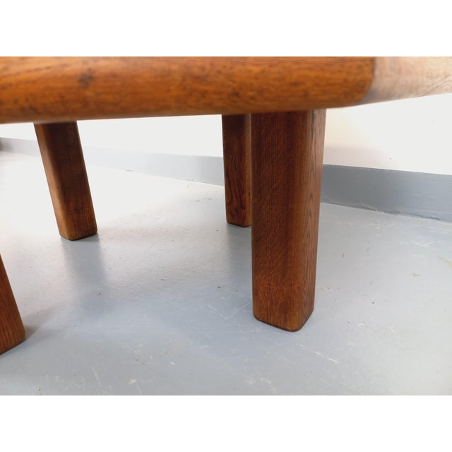 Octagonal Oak Coffee Table from Barrois with Vallauris Ceramic Herbarium Top, 1960s For Sale - Image 4 of 17