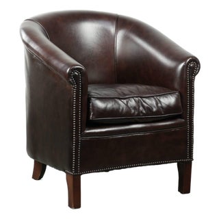 English-Style Dark Cowhide Club Armchair For Sale
