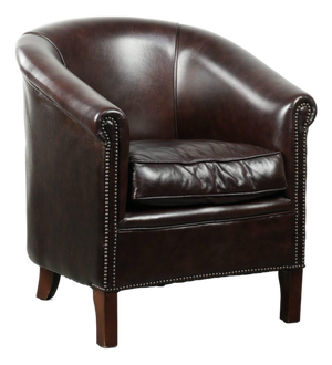 English-Style Dark Cowhide Club Armchair