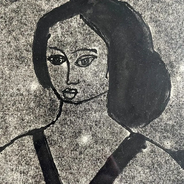 Modern Dutch Artist, Portrait, Woodblock Print, 1963, Framed For Sale - Image 3 of 9