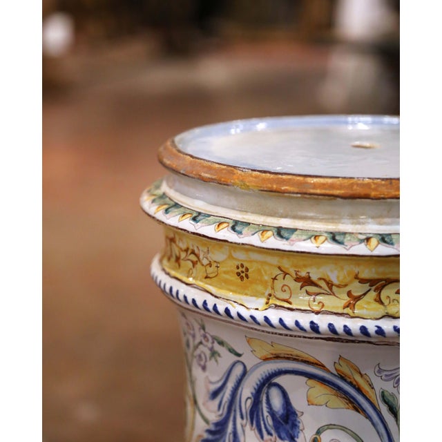 Ceramic Early 20th Century Italian Faience Pedestal Column With Hand Painted Decor For Sale - Image 7 of 12