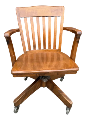 Early 20th Century Wooden Banker’s Chair – Swivel Office Chair With Spring Tilt