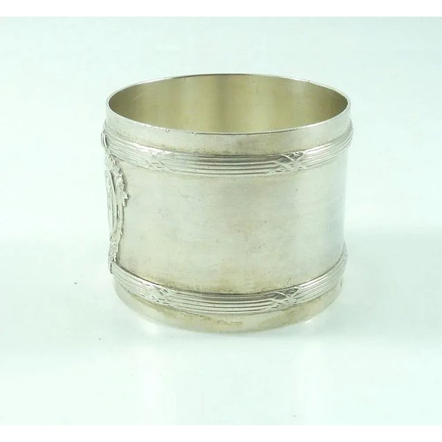 French French Sterling Silver Napkin Ring, Antique Circa 1900, Cross Ribbons Motif, Monogrammed "Fm" For Sale - Image 3 of 6