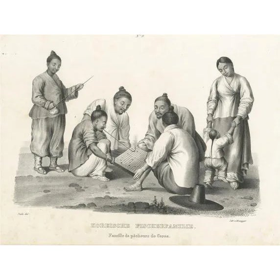 Honegger, Family of Fishermen from Korea, Steel Engraved Print For Sale