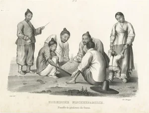 Honegger, Family of Fishermen from Korea, Steel Engraved Print