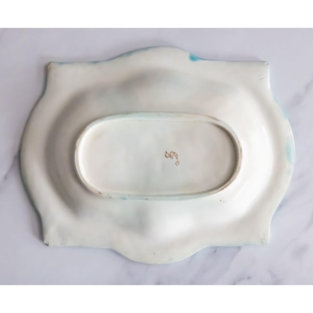 Turquoise 19th Century French Majolica Turquoise Basketweave Floral Platter For Sale - Image 8 of 9