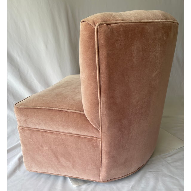 1950s Art Deco Swivel Club Chair Blush Pink Velvet Curved Back, Usa, 1950s For Sale - Image 5 of 7