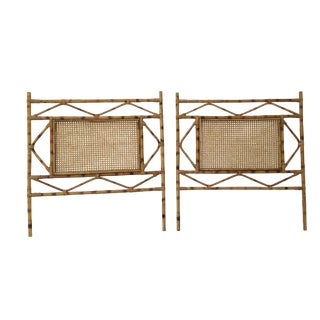 Vintage Mid-Century Rattan and Cane Twin Headboards - a Pair For Sale