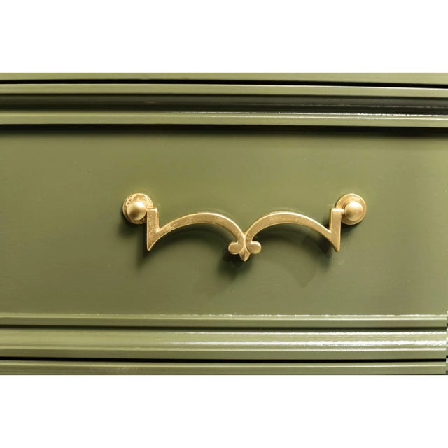 Mid Century Transitional Highboy Dresser by American of Martinsville in Olive Green - Newly Painted For Sale - Image 10 of 13