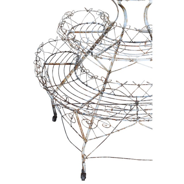 Early 20th Century Antique Ornate French Half-Circled Tiered Heart Wire Plant Stand W/ Castor Wheels For Sale - Image 5 of 9