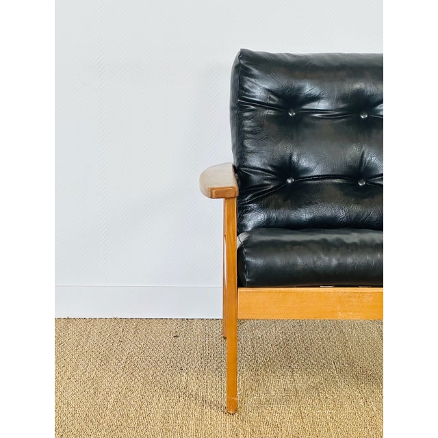Vintage Scandinavian Lounge Chair in Black Leather and Wood, 1960s For Sale - Image 13 of 15