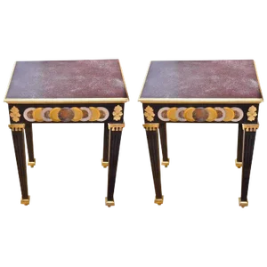 Faux Porphyry Painted Side Tables - a Pair