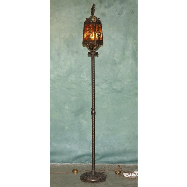 American Gothic Revival Bronze and Amber Glass Ship Lantern Floor Lamps, 1920, Set of 2 For Sale - Image 14 of 18