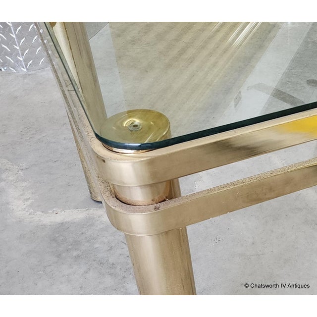 Vintage Brass Hollywood Regency Style Modern Contemporary Glass Top End Table 1 of 2 For Sale In New York - Image 6 of 15