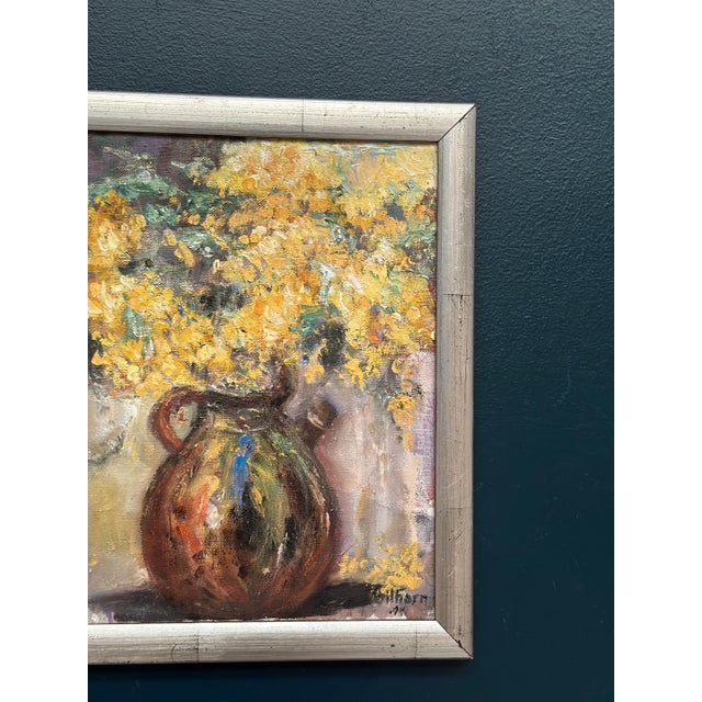 Monica Gilhorn, Vessel with Mimosa, 1950s, Oil on Canvas, Framed For Sale - Image 4 of 13