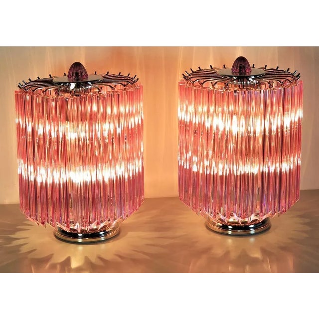 1990s Pink Quadriedri Table Lamp in the Style of Venini, Set of 2 For Sale - Image 5 of 11
