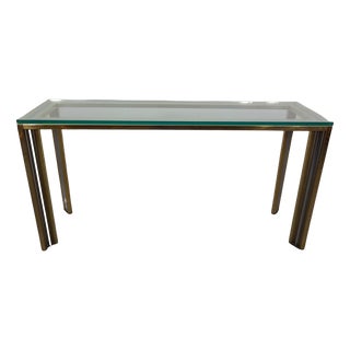 French Chrome & Brass Glass Console Table, 1970s For Sale