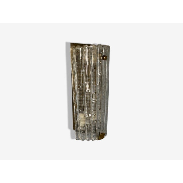 Carl Fagerlund, Textured Glass, Brass, Large Wall Sconce, Sweden, 1940s For Sale - Image 4 of 9