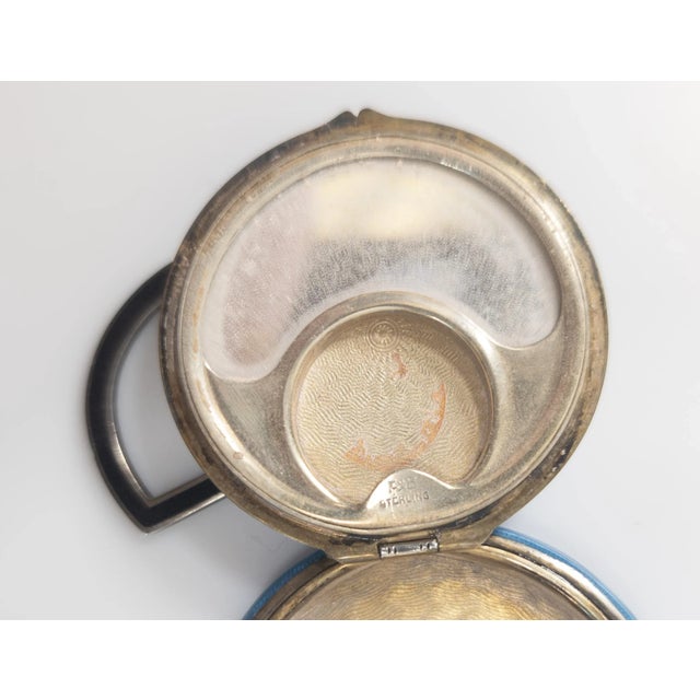 Early 20th Century Blue Guilloche Enamel Floral and Sterling Silver Makeup Compact For Sale - Image 10 of 11