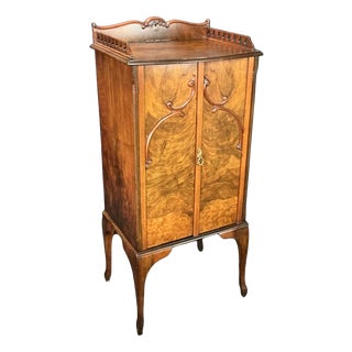 Art Nouveau French Burr Walnut Music Cabinet, 1900 For Sale