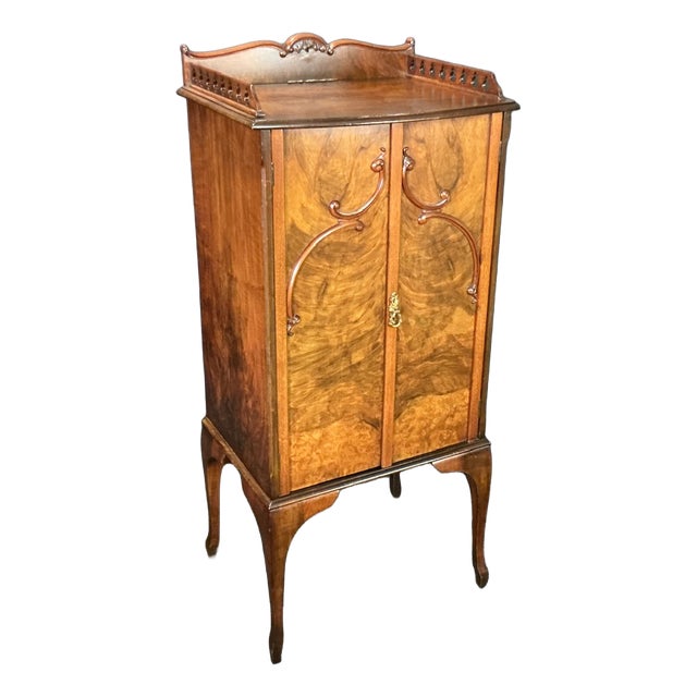 Art Nouveau French Burr Walnut Music Cabinet, 1900 For Sale