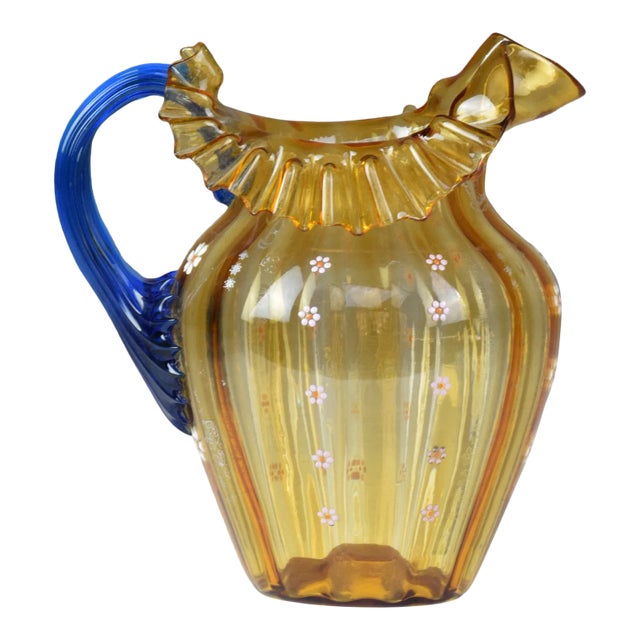 Italian Murano Liberty-Style Blue and Yellow Glass Pitcher, 20th Century For Sale