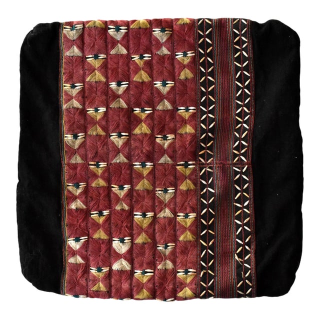 Vintage Thai Hand-Embroidered Geometric Pillow Cover For Sale