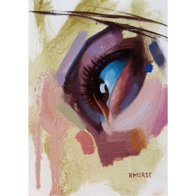 Upside by Ryan Morse | Oil and graphite on panel of a close-up eye with abstract colors For Sale