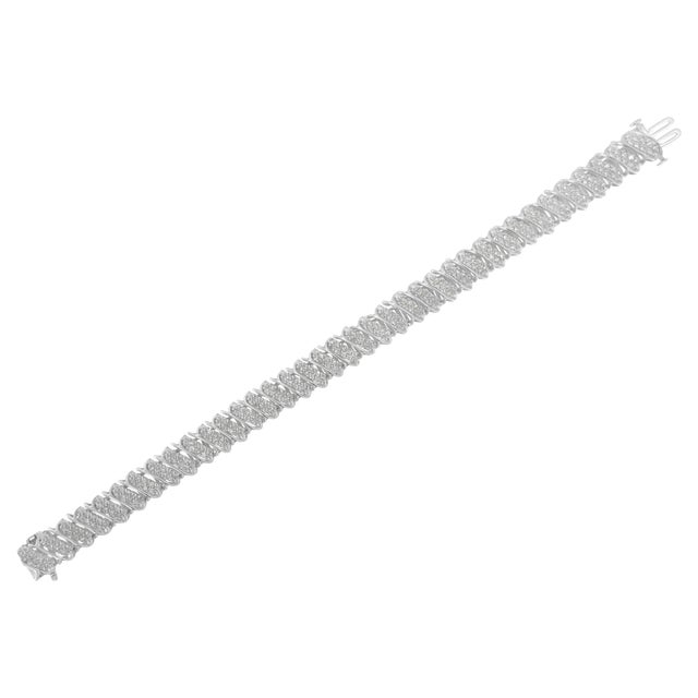 Early 21st Century .925 Sterling Silver 3.0 Cttw Diamond Multi Row Cluster Slanted Wave Link Tennis Bracelet For Sale - Image 5 of 7