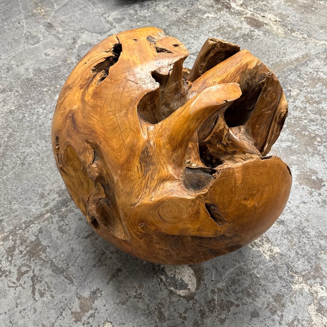 Wood Wood Root Hand-Carved Organic Sculpture Sphere, Large For Sale - Image 7 of 12
