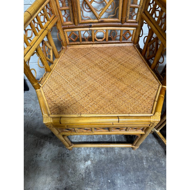1970s Vintage Boho Coastal Bamboo Arm Dining Chairs - A Pair For Sale - Image 5 of 12